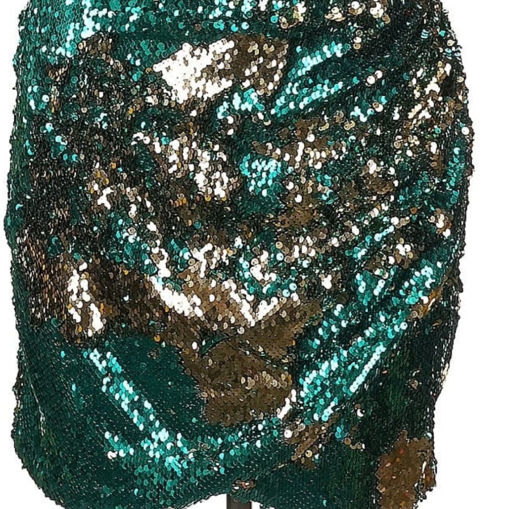 Topshop Glittering Sequin Mini Skirt in Teal and Gold